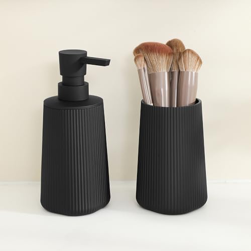 YAUKPH Bathroom Soap Dispenser and Toothbrush Holder Striped Black