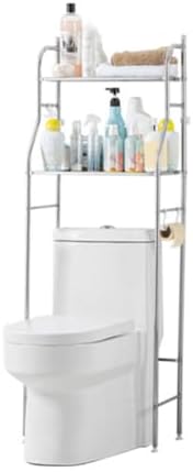 Over The Toilet Storage Rack, 2 Tier Bathroom Organizer Shelf with Toilet Paper Holder, Freestanding Space Saver Toilet Stands, Multifunctional Above Toilet Shelf for Bathroom Stainless Steel 2layers