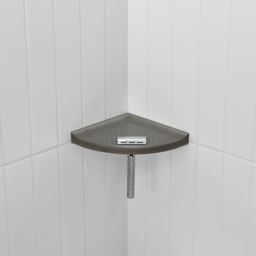 Questech 5" Corner Shower Footrest, Lugged for New Construction, Shaving Shelf for Inside Shower, Bathroom Storage Corner Caddy, Metro Lugged, Brushed Nickel Finish