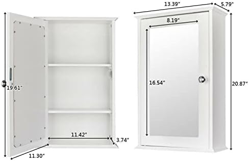 3 Tier Bathroom Wall Mount Medicine Cabinet w/Adjustable Shelves & Single Mirror