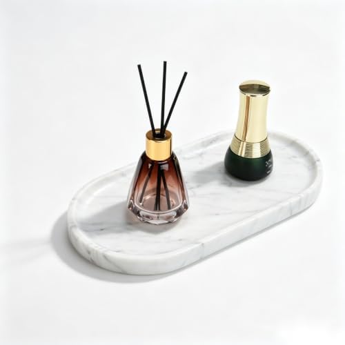 Natural Marble Tray - 12x6 Bathroom Decorative Tray, Perfume Tray & Vanity Tray Organizer. Versatile Tray Countertop Catchall for Jewelry, Soap & Candles