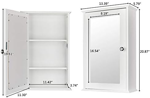 Karl home White Wall Mounted Medicine Cabinet, Single Mirror Bath Storage