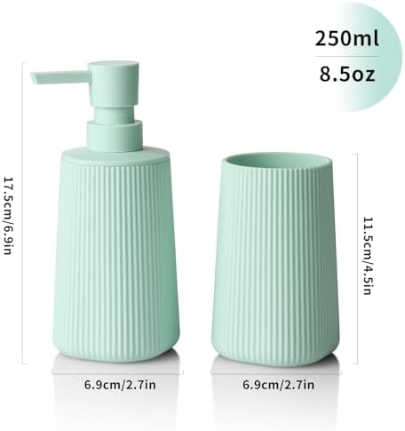 YAUKPH Bathroom Soap Dispenser and Toothbrush Holder Striped Green