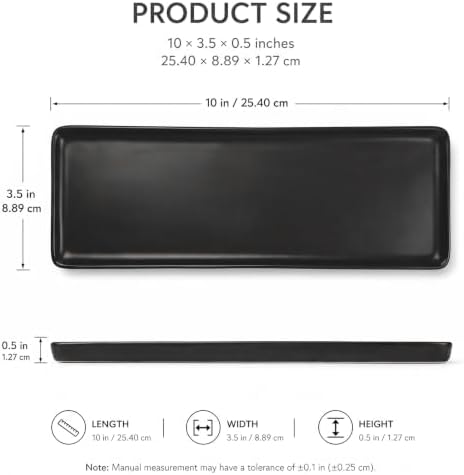 10″ x 3.5″ Ceramic Bathroom Vanity Tray, Rectangular Decorative Countertop Tray for Bathroom Kitchen, Ceramic Organizer Tray for Perfume, Candle, Jewelry, Cosmetics, Soap Dispenser, Dresser Top, Black