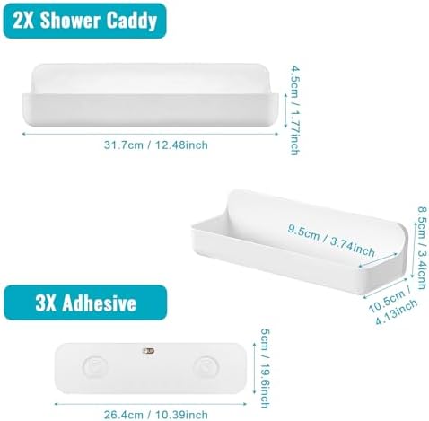 CGBE 2-Pack Adhesive Shower Shelves, Acrylic Bathroom Wall Caddy, White