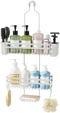 Shower Caddy Hanging for Bathroom Organizers and Storage, 3 Tier Adjustable Anti-Swing Shower Organizer hanging with Heavy-Duty Suction Cups, Damage-Free Rustproof (White)
