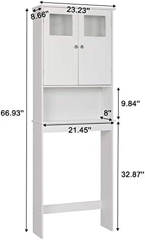 Over The Toilet Storage Cabinet,Freestanding Toilet Rack Space Saving Storgae Cabinet with 2 Doors & Storage Shelf, Bathroom Cabinet Organizer Rack Over Toilet (White Grass)