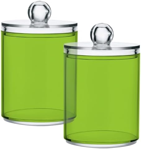 Gredecor 4 Pack Yellow Green Qtip Holder Organizer Dispenser Clear Bathroom Storage Canister Cotton Ball Holder Bathroom Containers for Cotton Swabs/Pads/Floss