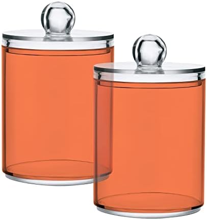 SHJI Coral Qtip Holder Organizer Dispenser Cotton Swabs Cans Plastic Jars with Lid Set 2 Pack Bathroom Storage Canister for Cotton Ball Floss Cotton Pads