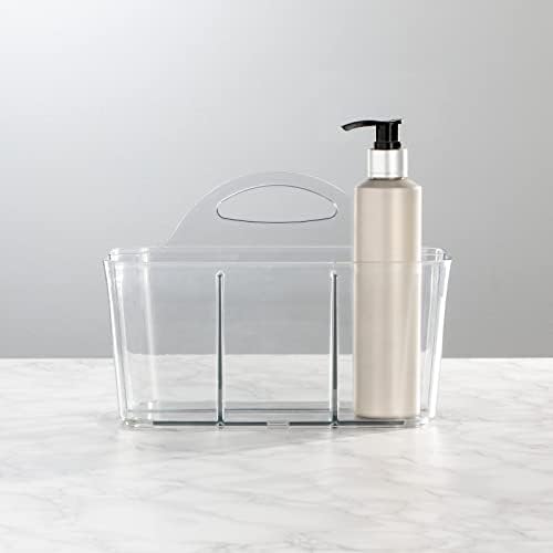 mDesign Small Plastic Shower/Bath Storage Organizer Caddy Tote with Handle for Dorm, Shelf, Cabinet - Hold Soap, Shampoo, Conditioner, Combs, Brushes, Lumiere Collection, Clear (Pack of 2)