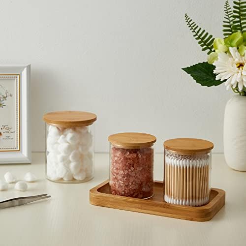 INIUNIK 3 Pack Glass Qtip Holder Dispenser for Cotton Swab Ball, 20 & 11 oz