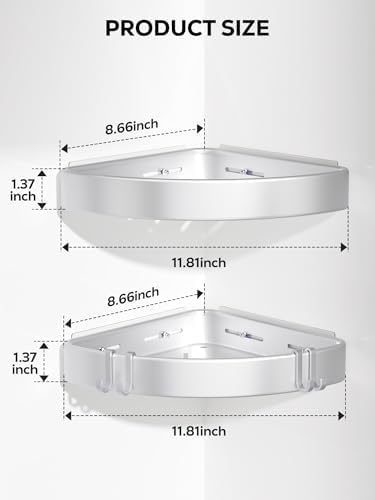 Nieifi Adhesive Shower Caddy Corner, 2 Pack, Silver