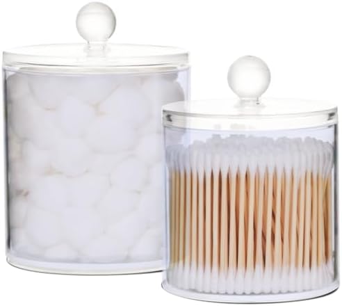 Gredecor Lavender Apothecary Jars with Lids for Bathroom & Kitchen Organization Containers Acrylic Plastic Organizers Great for Q-Tip Cotton Swabs, Jewelry, Food & Candy Storage, Set of 2 Sizes