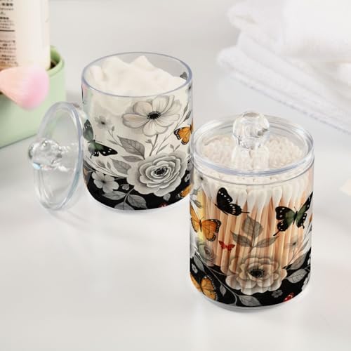 MNSRUU 2 Pack Qtip Holder Organizer Dispenser Grey Butterfly Bathroom Storage Canister Cotton Ball Holder Bathroom Containers for Cotton Swabs/Pads/Floss