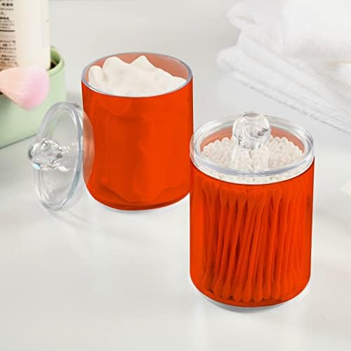 SHJI Orange Red Qtip Holder Organizer Dispenser Cotton Swabs Cans Plastic Jars with Lid Set 4 Pack Bathroom Storage Canister for Cotton Ball Floss Cotton Pads