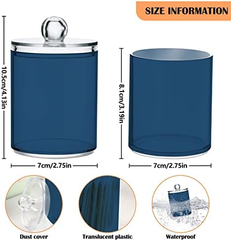 DOMIKING Dark Blue 2 Pack Cotton Swab Holder Dispenser Plastic Jar Bathroom Storage Canister Acrylic Containers for Cotton Ball Floss Picks Hair Clips