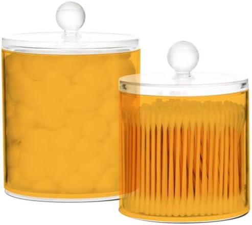 Gredecor Orange Apothecary Jars with Lids for Bathroom & Kitchen Organization Containers Acrylic Plastic Organizers Great for Q-Tip Cotton Swabs, Jewelry, Food & Candy Storage, Set of 2 Sizes