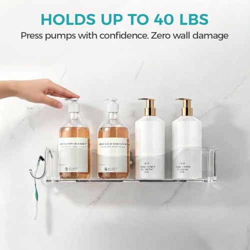 Clear Acrylic Shower Caddy Organizer Shelves, Adhesive Wall Storage 5-Pack
