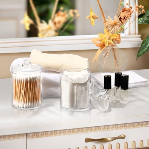 Gredecor 4 Pack Snow Qtip Holder Organizer Dispenser Clear Bathroom Storage Canister Cotton Ball Holder Bathroom Containers for Cotton Swabs/Pads/Floss