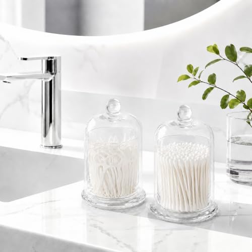 rejomiik Qtip Holder Glass Apothecary Jars with Lids Bathroom Storage Clear