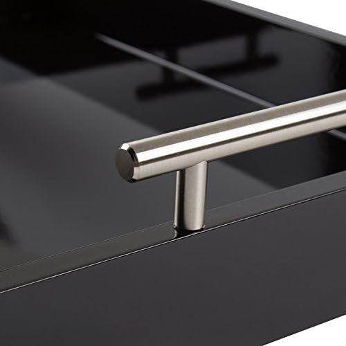 Kate and Laurel Lipton Decorative Tray with Polished Metal Handles, Black and Silver