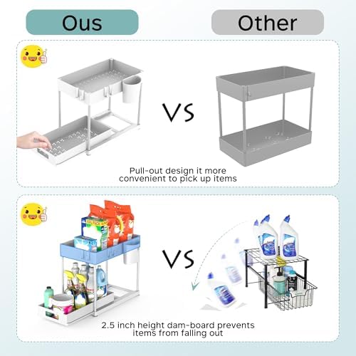 2 Pack Under Sink Organizer with Pull-Out Drawer, White