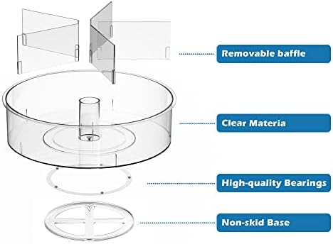 Divided Lazy Susan Turntable Storage Container Rotating Organizer Spinning Organizer Bins for Kitchen Cabinet, Pantry, Refrigerator, Countertop