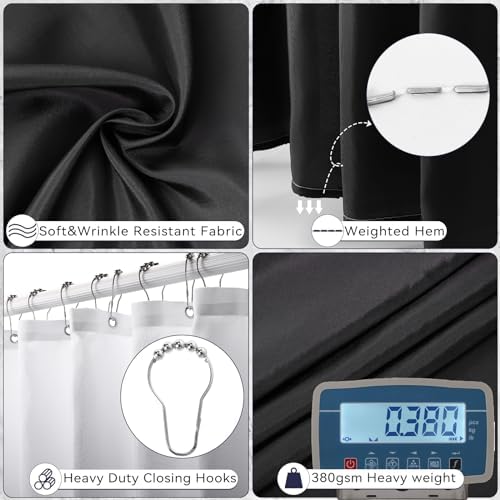 XLHOMO Black Bathroom Set, Bathroom Sets with Shower Curtain and Rugs