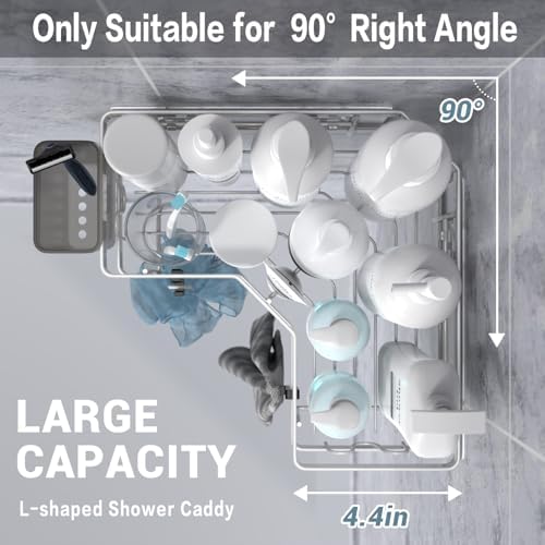 AKTECKE Shower Caddy Corner Organizer Shelf: 2Pack Adhesive Shower Essentials Accessories - No-Drilling Stainless Steel Bathroom Storage Rack with Hooks