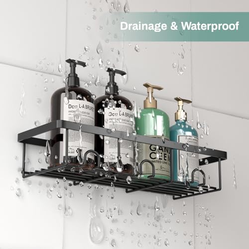 Adhesive Small Wall Shower Caddy Shelves for Inside Shower with Hooks