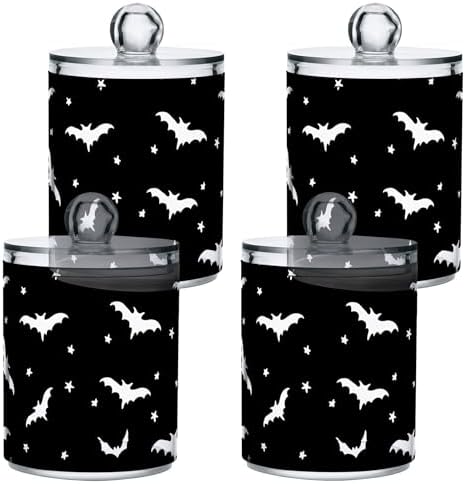 Bats 4 Pack Plastic Qtips Holder Bathroom Organizer Canisters for Cotton Balls/Swabs/Pads/Floss,Plastic Apothecary Jars for Vanity