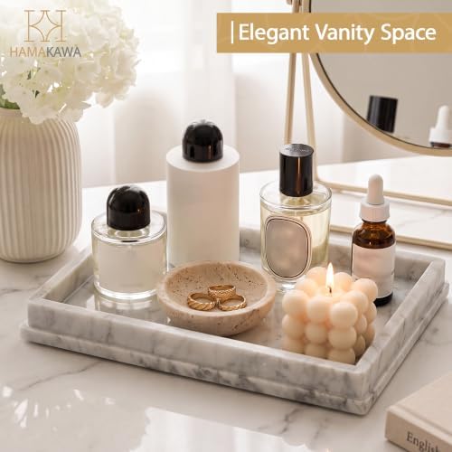 Italian Real Natural Marble Bathroom Vanity Tray, Carrara White Stone Jewelry Tray