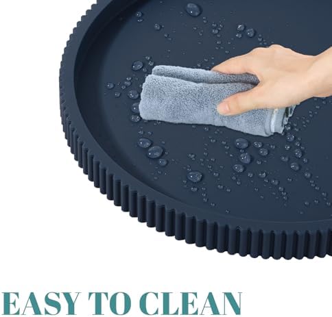 Silicone Bathroom Tray Round Perfume Tray Coffee Table Decor, 10" Dark Blue
