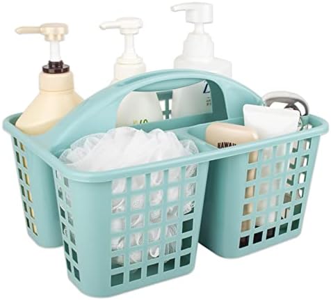 Portable Shower Caddy Basket Plastic Storage Basket with Divided Light Blue