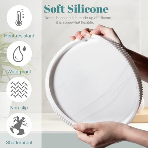 Silicone Bathroom Tray Round Perfume Tray Coffee Table Decor, 9" Marble