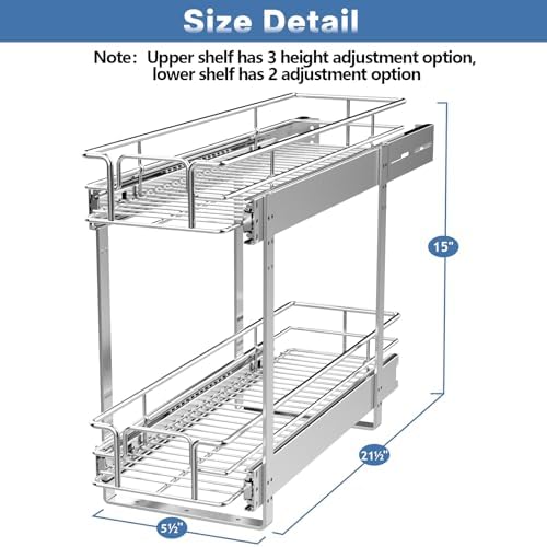 LOVMOR 2 Tier 5½" W x 21½" D, Individual Pull Organizer Kitchen Cabinet Storage Sliding Shelves