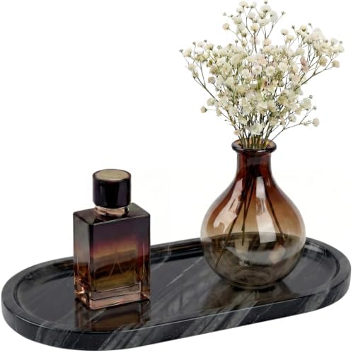 YKAJO Antique Wood Oval Marble Tray, 11.8x5.9 Vanity Perfume Organizer