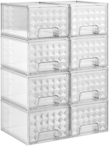 Delamu 8 Pack Stackable Storage Drawers organizer, Clear