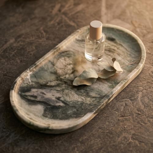 YKAJO Shangri-la Green Oval Marble Tray, 11.8x5.9 Vanity Perfume Organizer