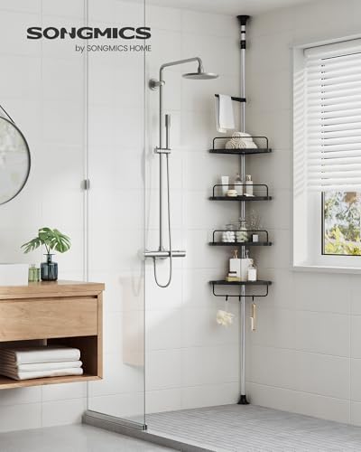 SONGMICS 4-Tier Corner Shower Caddy Tension Pole for Bathroom