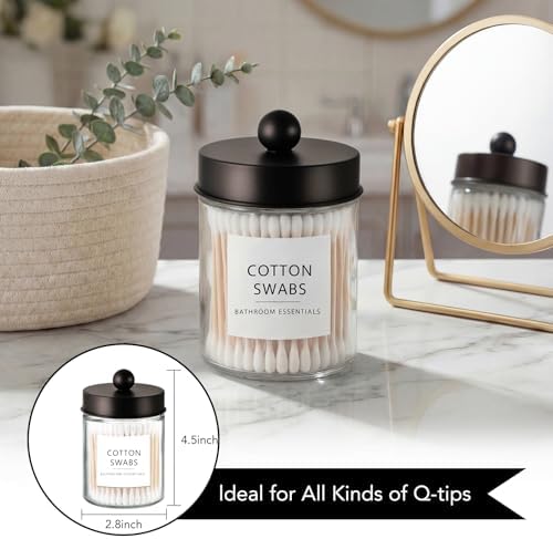 Amolliar Glass Apothecary Jars Qtip Holder w/Plastic Lids, Bronze 4pc