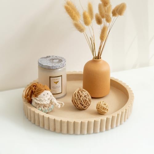 Round Decorative Tray for Home Decor,Coffee Table Tray (Beige)
