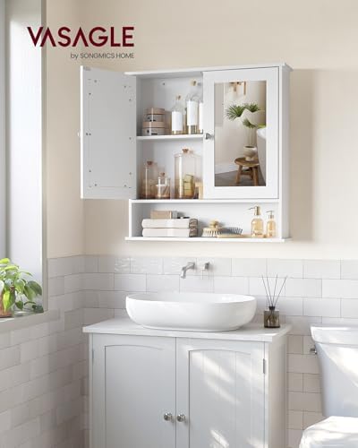 VASAGLE Bathroom Cabinet with Mirror, Wall-Mounted, 2 Mirrored Doors