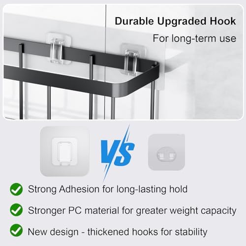 4 Pack Shower Caddy Adhesive Replacement, Waterproof Adhesive Strips for Shower Shelf, Strong Adhesive Flat Hooks for Bathroom Storage Shelves and Kitchen Racks No Drilling, Clear
