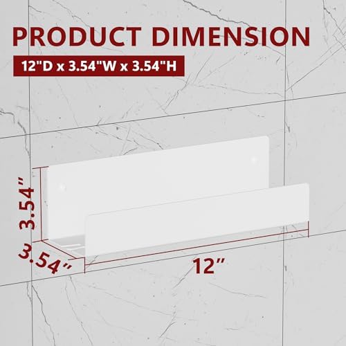 Qeke Shower Caddy, 12" Bathroom Shower Shelf Organizer with 2 Hooks, SUS304 Stainless Steel Floating Shower Shelves with Large Capacity, Rustproof Shower Rack for Inside Shower, Matte White