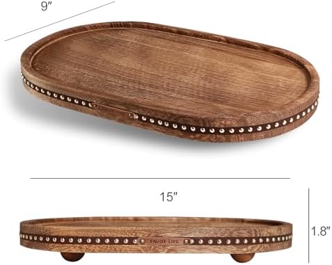 Oval Wooden Decorative Tray Coffee Table Tray Home Decor 15" Rustic