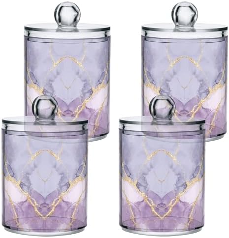 MNSRUU 4 Pack Qtip Holder Organizer Dispenser Marble Pink Gray Bathroom Storage Canister Cotton Ball Holder Bathroom Containers for Cotton Swabs/Pads/Floss