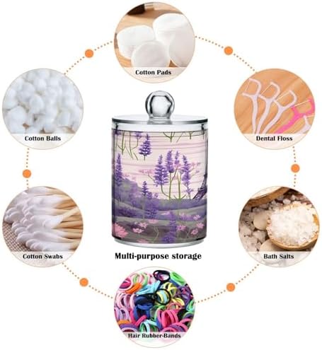 Eiffel Tower Lavender (2) 4 Pack Clear Plastic Qtip Holder Dispenser Set,Bathroom Storage Canister for Cotton Swabs, Balls, Dental Floss,Pads,Organize with Apothecary Jars