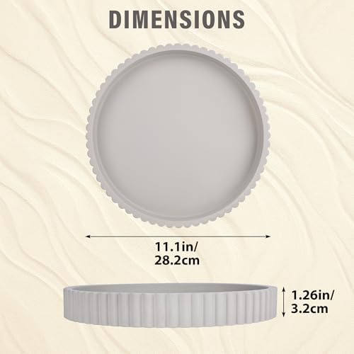 100% Concrete Round Decorative Tray for Coffee Table, 10.8 Inch, White