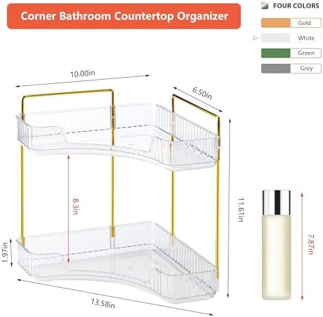 Corner Bathroom Counter Organizer Bathroom Countertop Shelf Makeup Organizer for Vanity Perfume Tray for Corner Storage (2 Tiers, White)